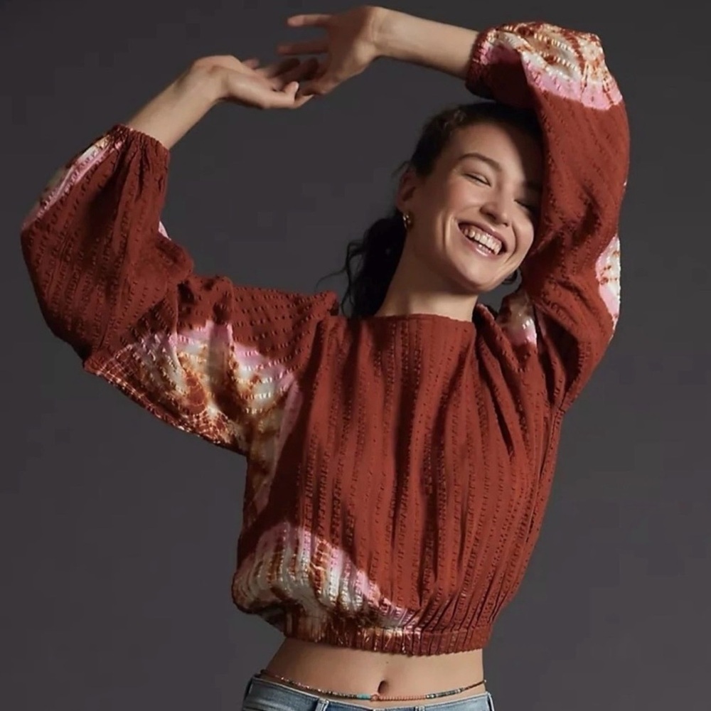 Anthropologie The Odells Tie-Dye Serena Top Cropped Long Sleeve Boho Size S EUC